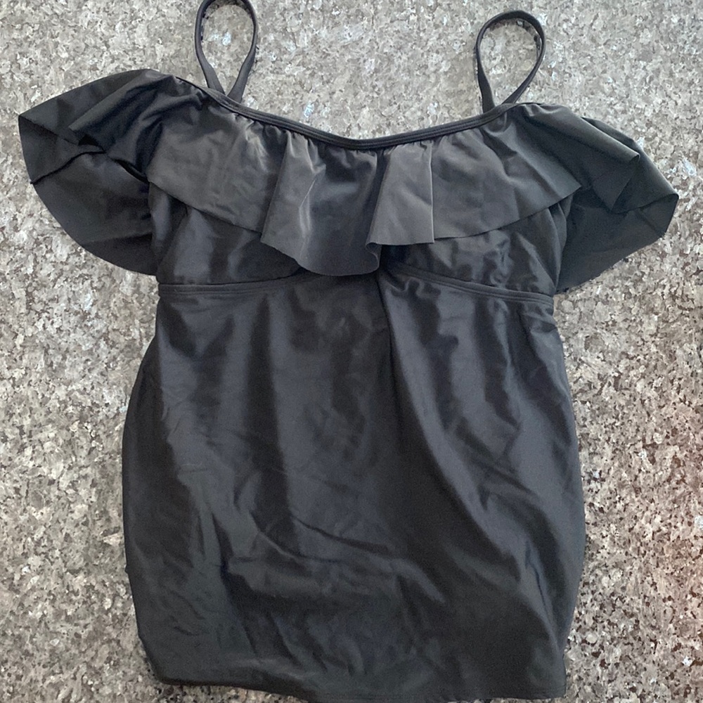 Maternity Ruffled Off-the-Shoulder Tankini Swim Top